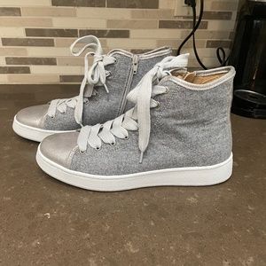 New Dirndl + Bua Grey Silver Felt High Top Sneakers Shoes Lace Up Size Zip 41 9